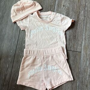 Palm Angels Baby Pink 3-Piece Set Tee Shorts Hat